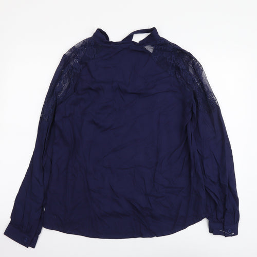 JustFab Womens Blue Polyester Basic Blouse Size M V-Neck