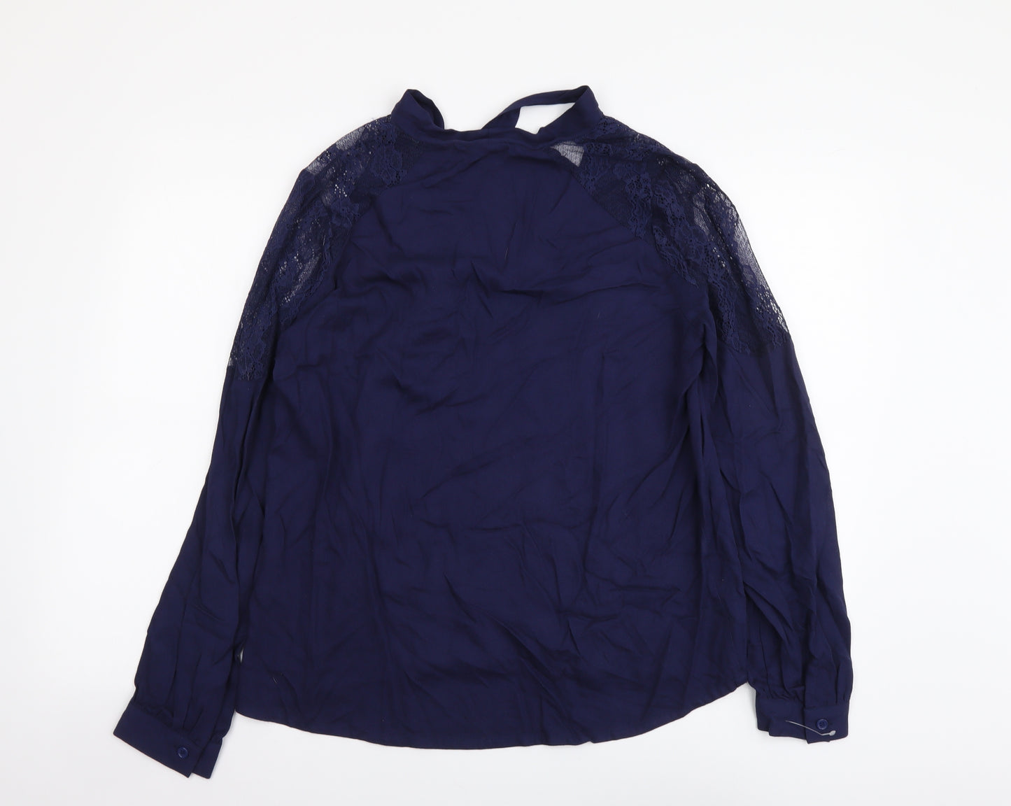 JustFab Womens Blue Polyester Basic Blouse Size M V-Neck