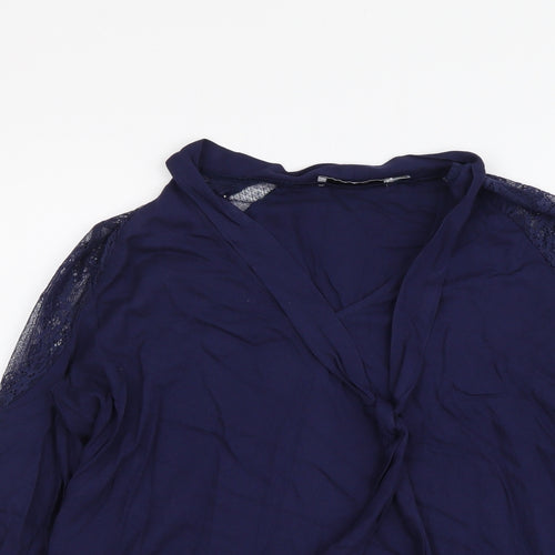 JustFab Womens Blue Polyester Basic Blouse Size M V-Neck