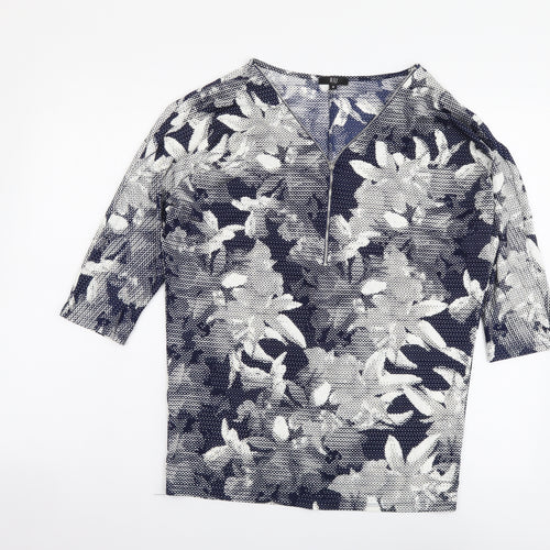 Riu Womens Blue Floral Polyester Basic Blouse Size S V-Neck