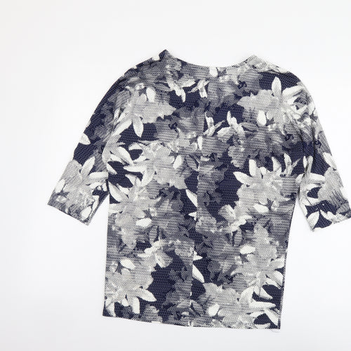 Riu Womens Blue Floral Polyester Basic Blouse Size S V-Neck