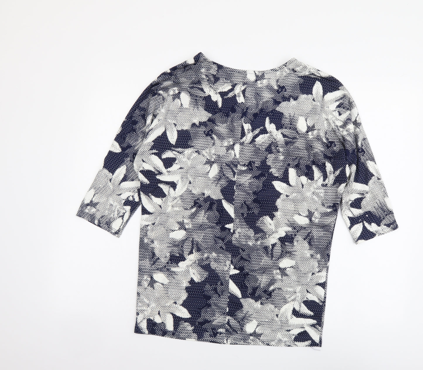 Riu Womens Blue Floral Polyester Basic Blouse Size S V-Neck
