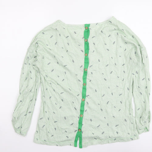 MANTARAY PRODUCTS Womens Green Striped Cotton Basic Blouse Size 12 Roll Neck