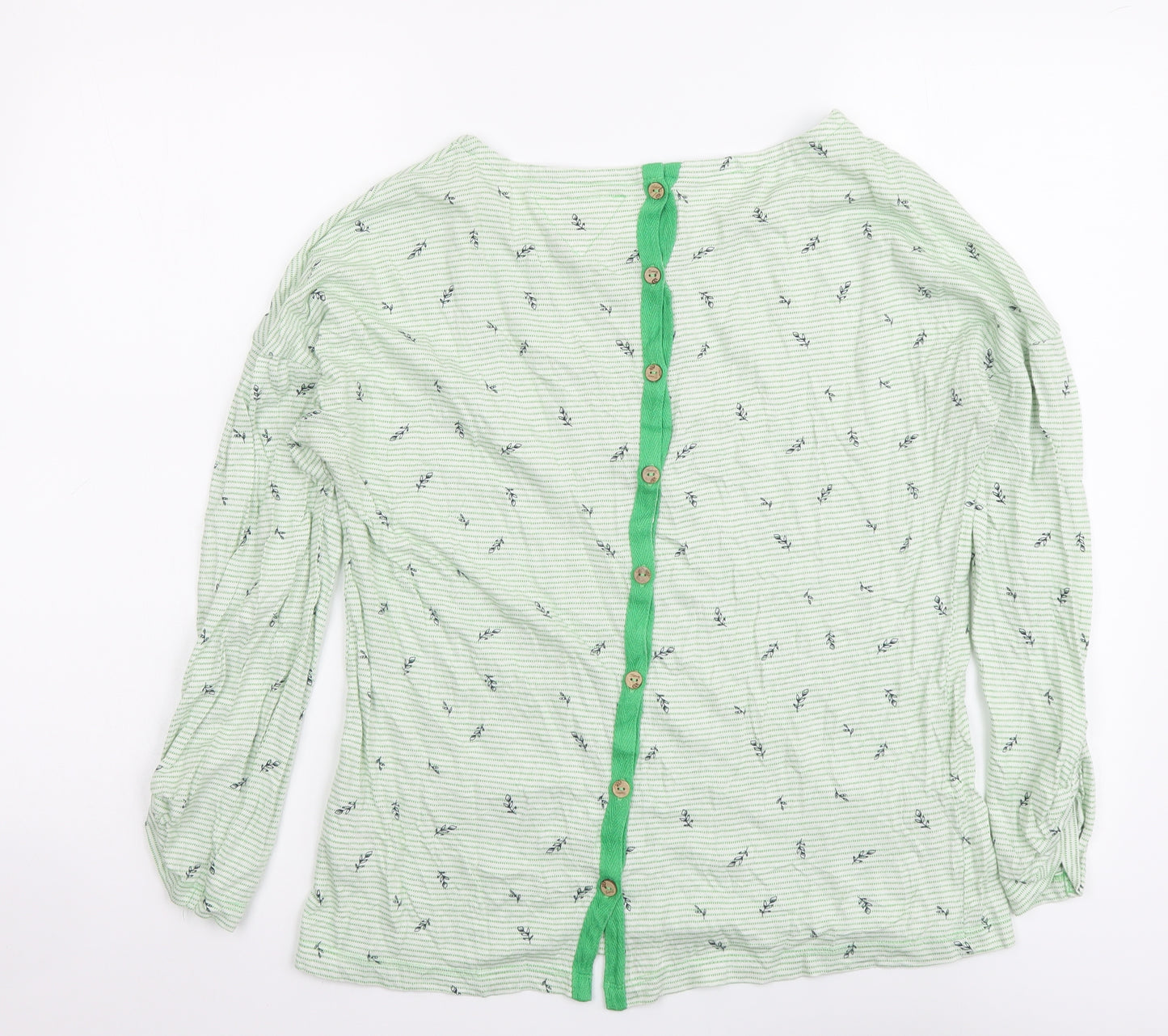 MANTARAY PRODUCTS Womens Green Striped Cotton Basic Blouse Size 12 Roll Neck