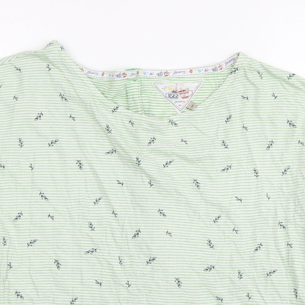 MANTARAY PRODUCTS Womens Green Striped Cotton Basic Blouse Size 12 Roll Neck