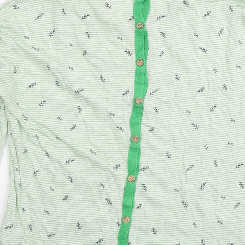 MANTARAY PRODUCTS Womens Green Striped Cotton Basic Blouse Size 12 Roll Neck