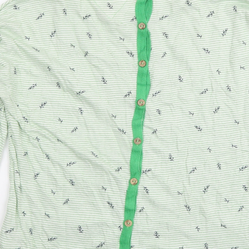 MANTARAY PRODUCTS Womens Green Striped Cotton Basic Blouse Size 12 Roll Neck
