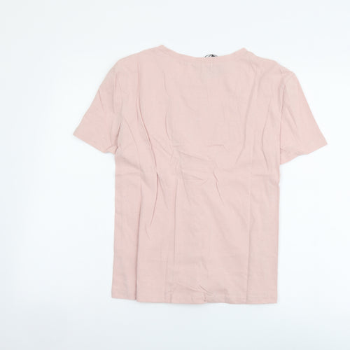 Eight Womens Pink Cotton Basic T-Shirt Size S Round Neck - Lace Up Detail