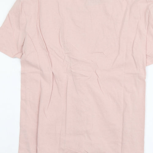 Eight Womens Pink Cotton Basic T-Shirt Size S Round Neck - Lace Up Detail