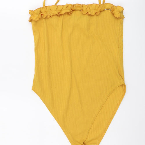 Boohoo Womens Yellow Cotton Bodysuit One-Piece Size 12 Snap