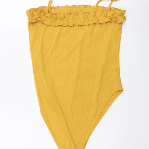 Boohoo Womens Yellow Cotton Bodysuit One-Piece Size 12 Snap