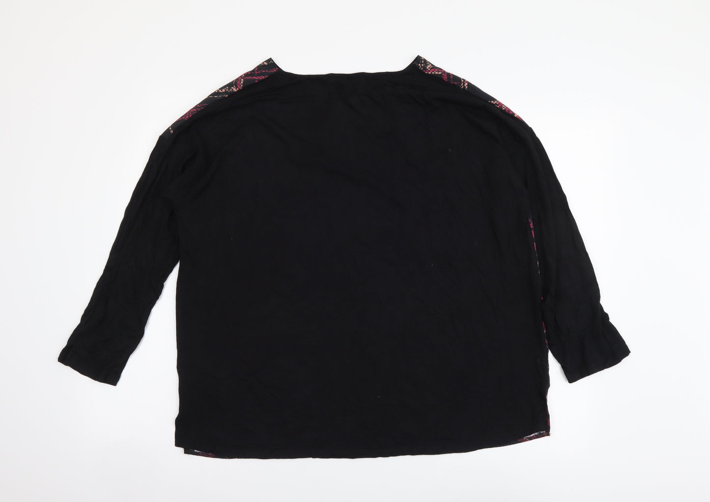 Nutmeg Womens Black Geometric Polyester Basic Blouse Size 16 Boat Neck