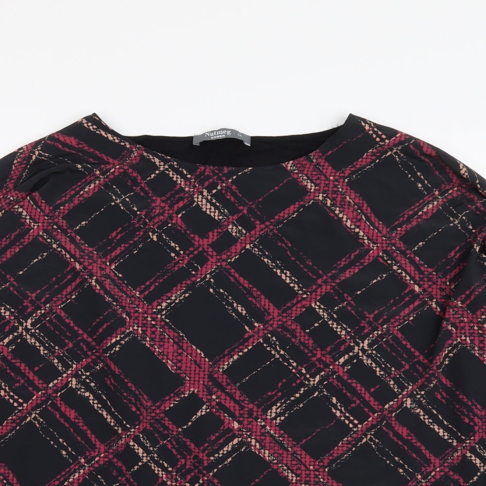 Nutmeg Womens Black Geometric Polyester Basic Blouse Size 16 Boat Neck