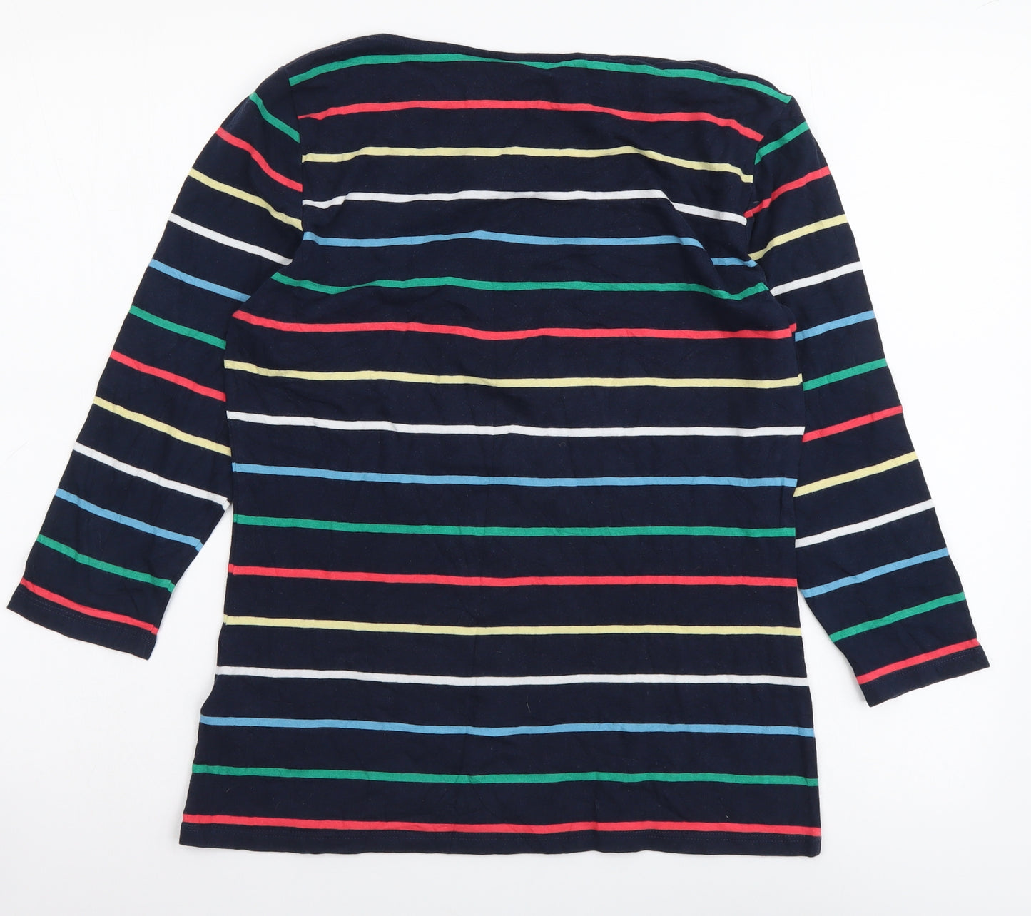 Marks and Spencer Womens Multicoloured Striped Cotton Basic T-Shirt Size 12 Boat Neck