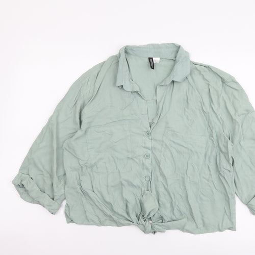 H&M Womens Green Viscose Basic Button-Up Size XL Collared
