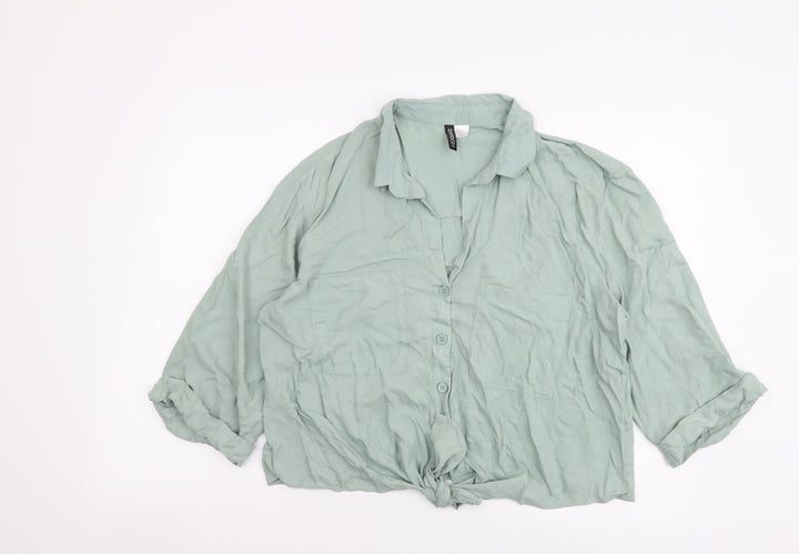 H&M Womens Green Viscose Basic Button-Up Size XL Collared