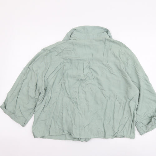 H&M Womens Green Viscose Basic Button-Up Size XL Collared