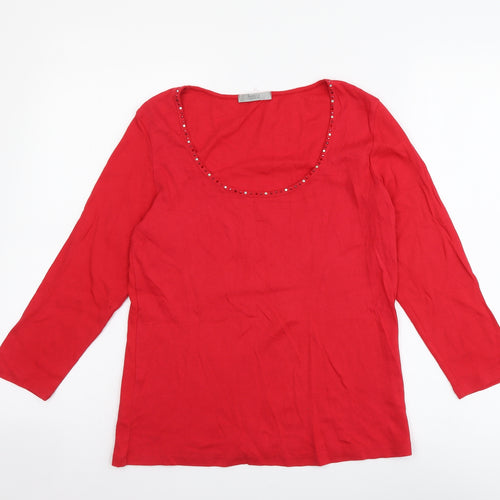 Marks and Spencer Womens Red Cotton Basic Blouse Size 12 Scoop Neck