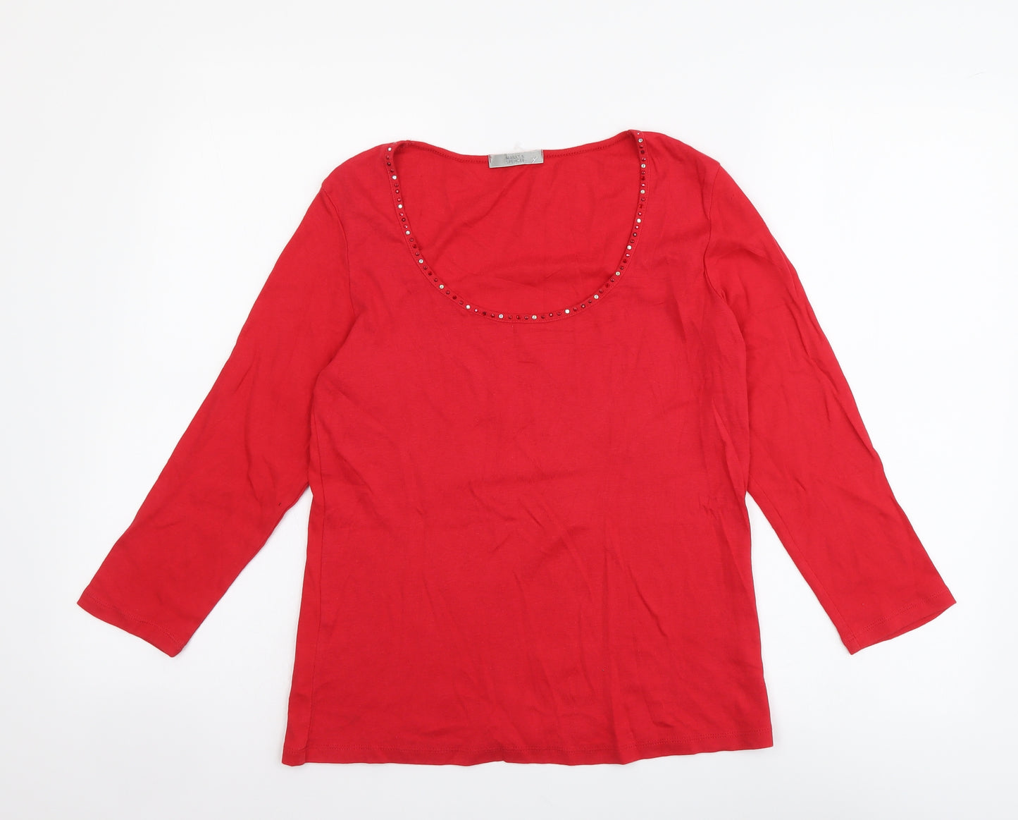 Marks and Spencer Womens Red Cotton Basic Blouse Size 12 Scoop Neck