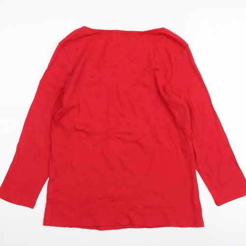 Marks and Spencer Womens Red Cotton Basic Blouse Size 12 Scoop Neck