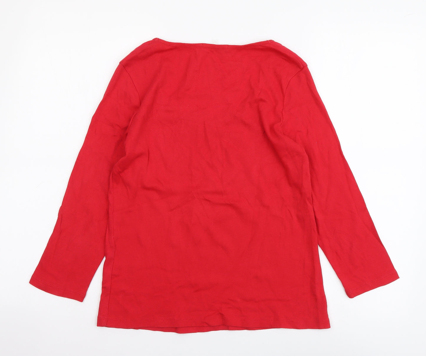 Marks and Spencer Womens Red Cotton Basic Blouse Size 12 Scoop Neck