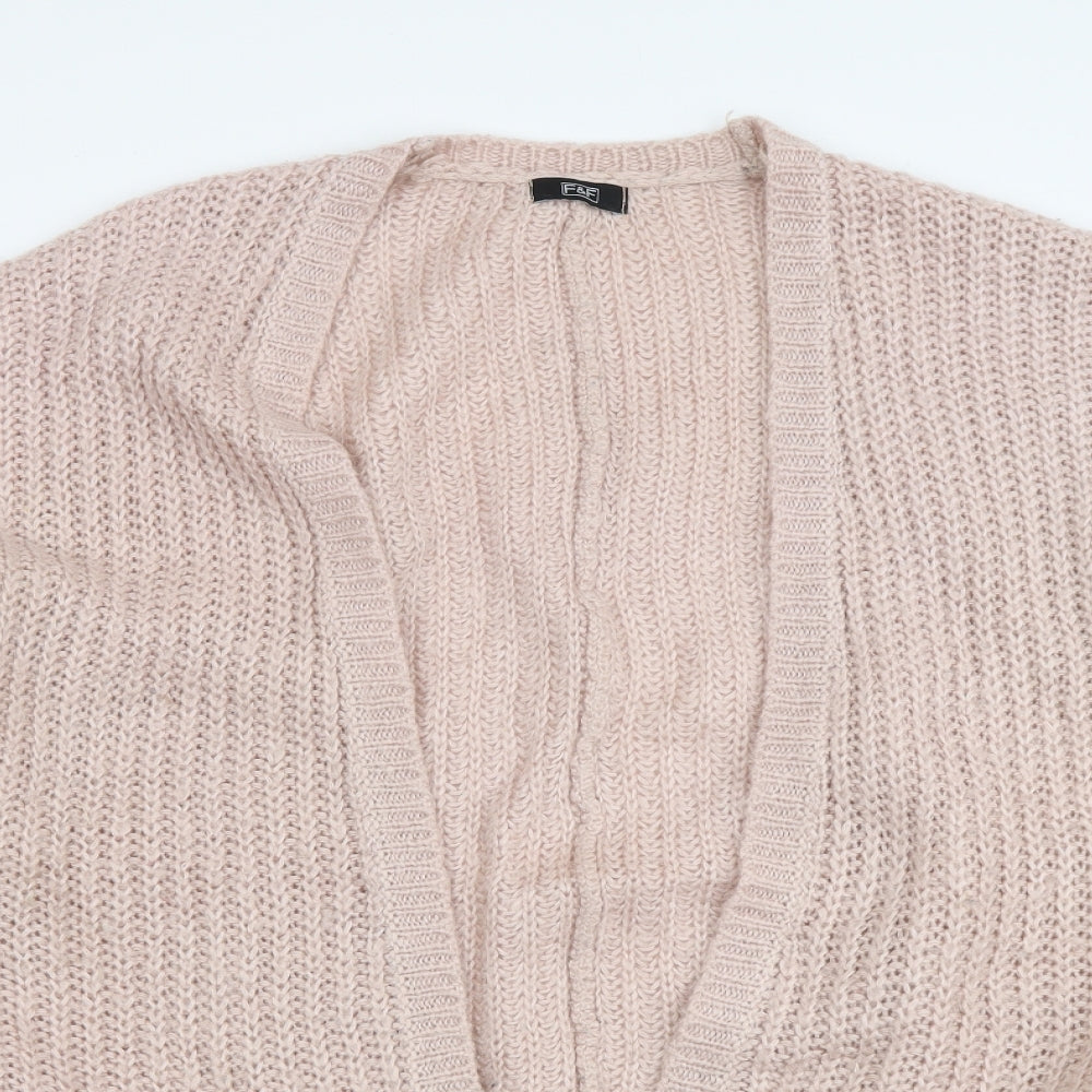 F&F Womens Pink V-Neck Acrylic Cardigan Jumper Size 12