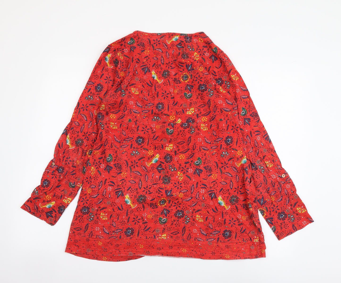 MANTARAY PRODUCTS Womens Red Floral Cotton Basic Blouse Size 12 V-Neck