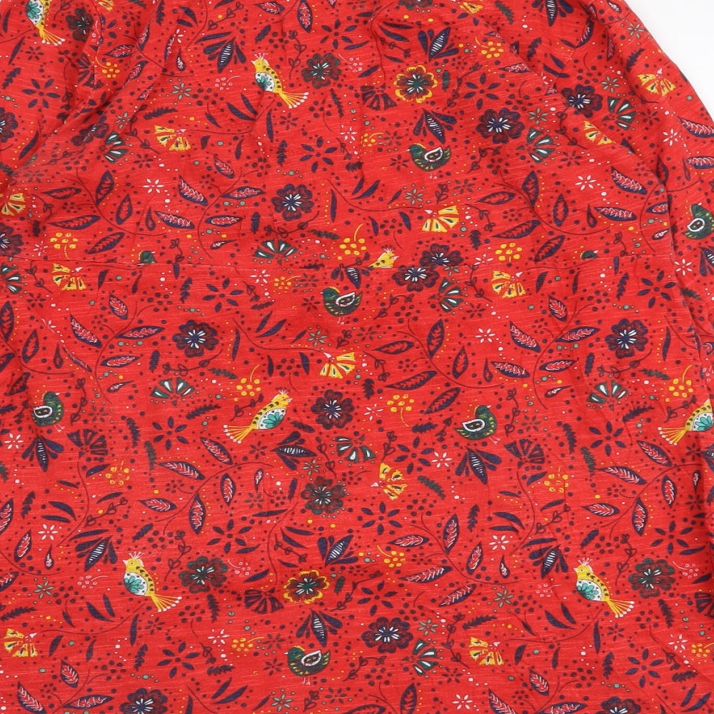 MANTARAY PRODUCTS Womens Red Floral Cotton Basic Blouse Size 12 V-Neck