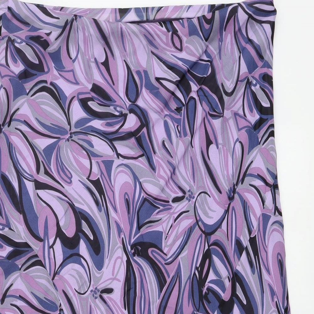 Marks and Spencer Womens Purple Geometric Polyester A-Line Skirt Size 18