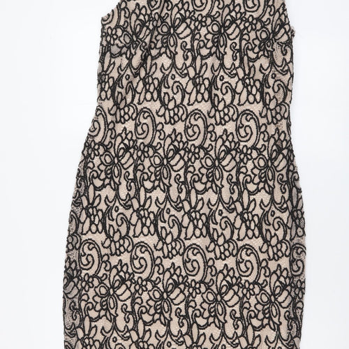 George Womens Beige Geometric Polyester A-Line Size 12 Boat Neck Zip