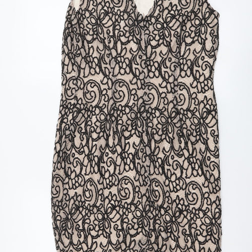 George Womens Beige Geometric Polyester A-Line Size 12 Boat Neck Zip