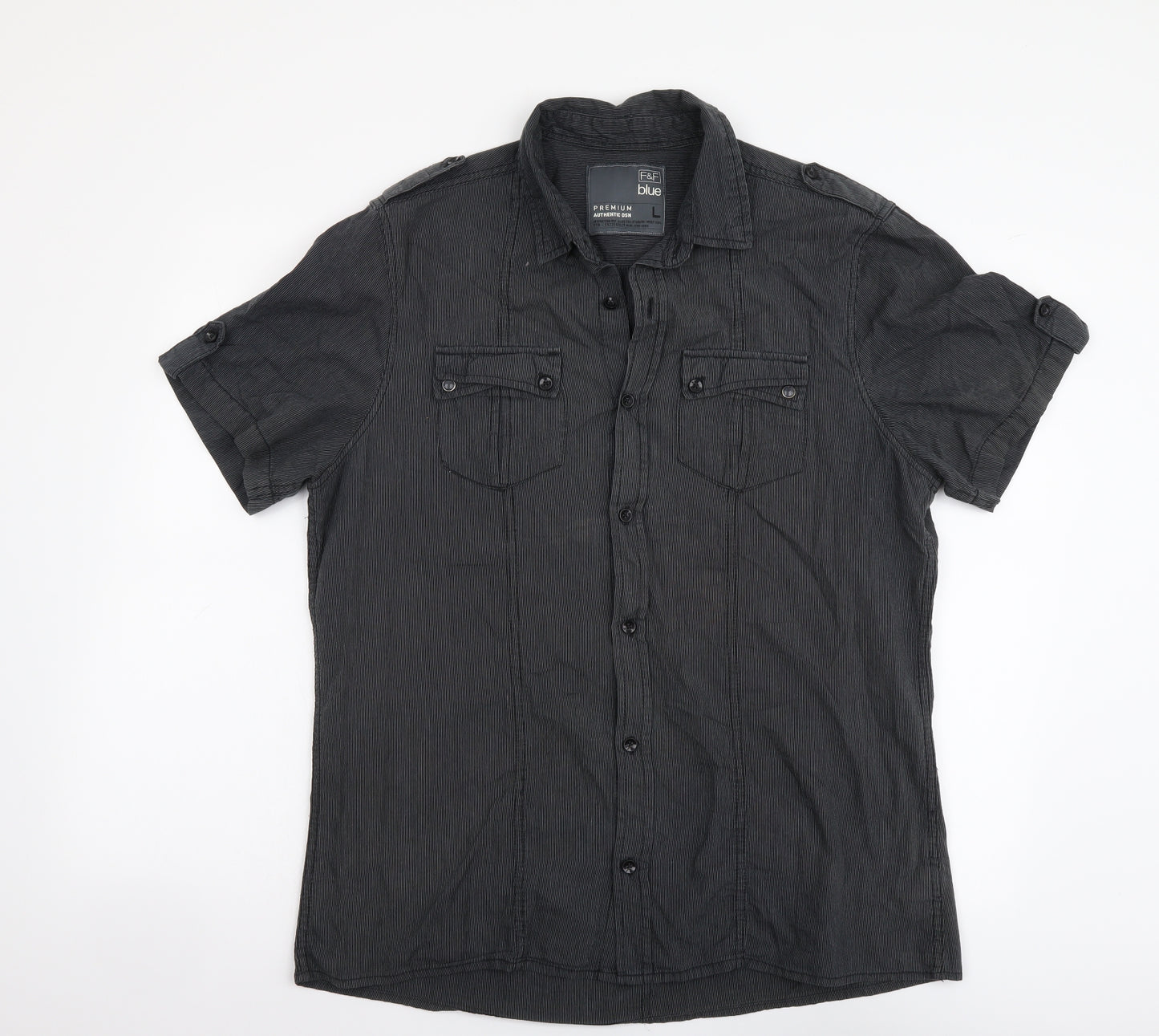 F&F Mens Grey Cotton Button-Up Size L Collared Button