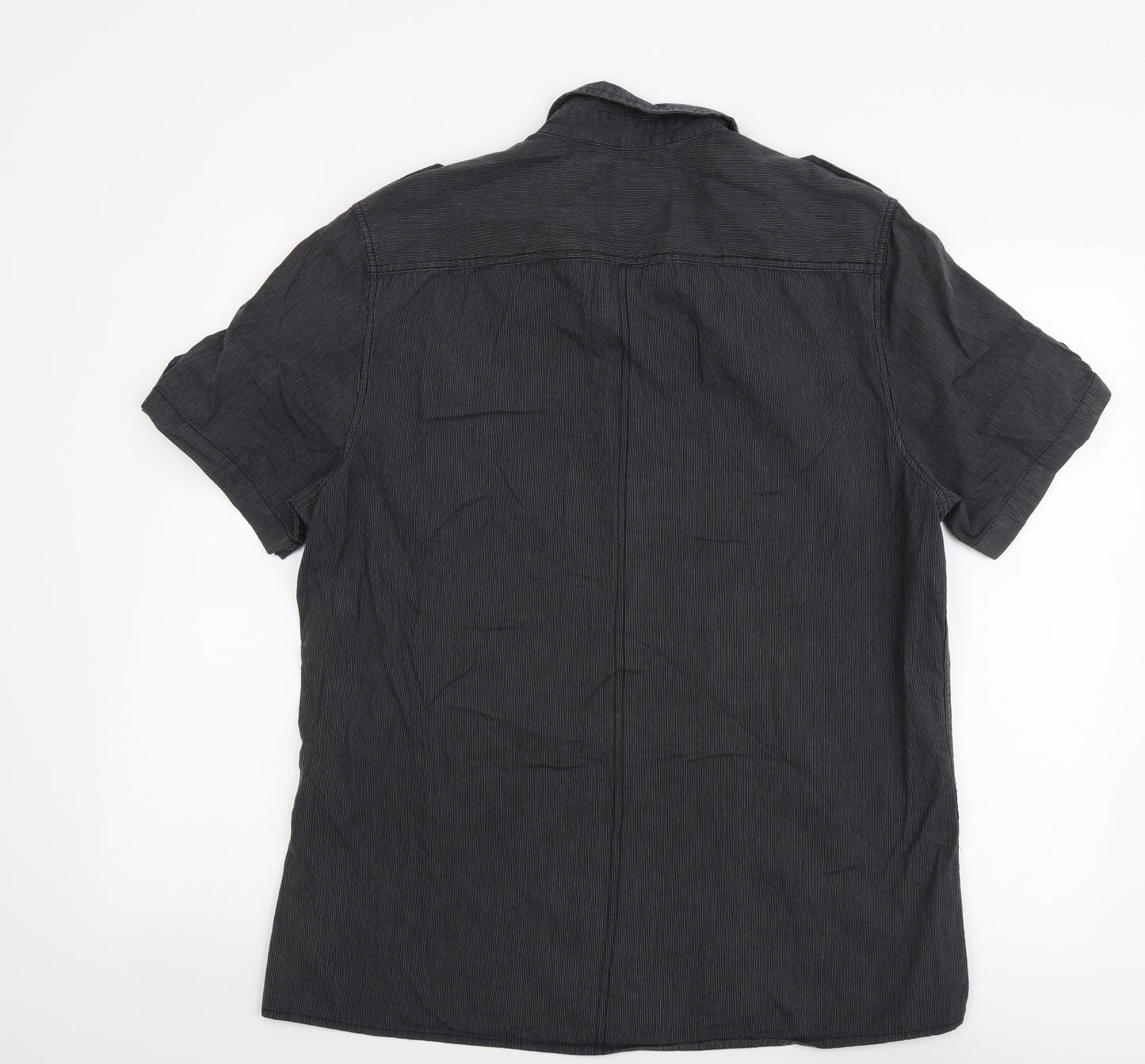 F&F Mens Grey Cotton Button-Up Size L Collared Button