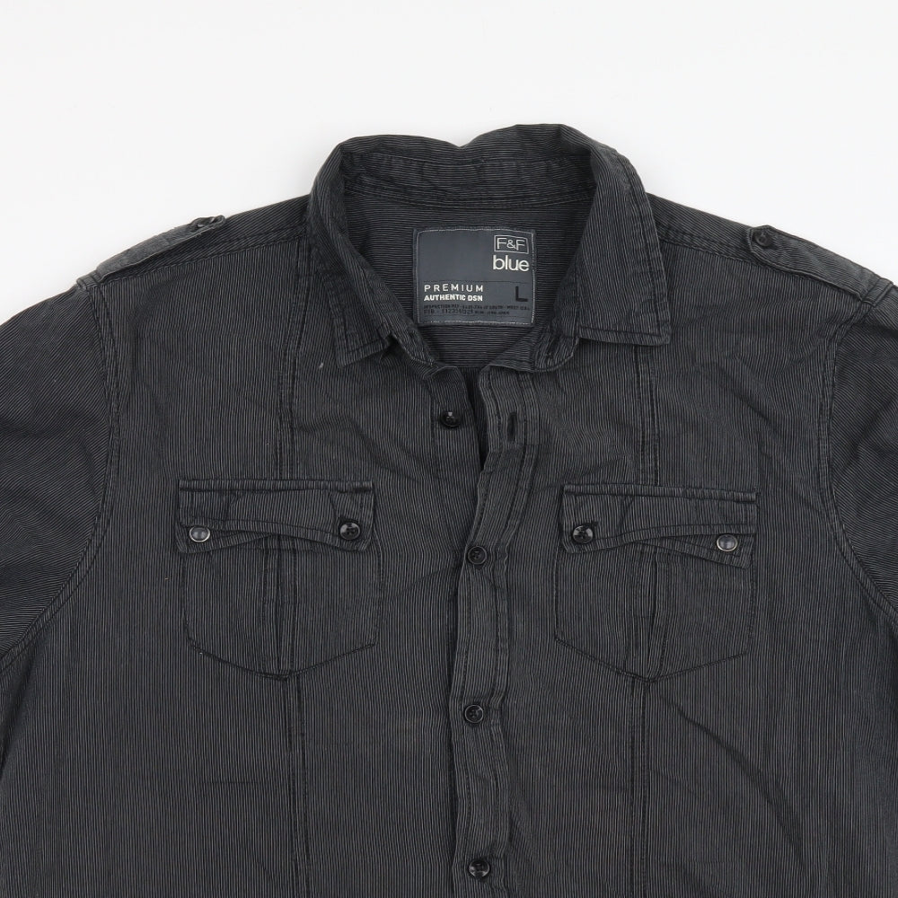 F&F Mens Grey Cotton Button-Up Size L Collared Button