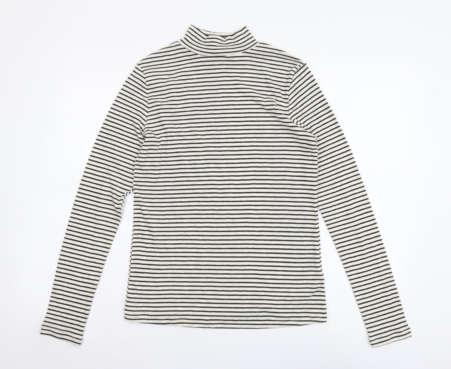 F&F Womens White Striped Cotton Basic T-Shirt Size 10 Mock Neck