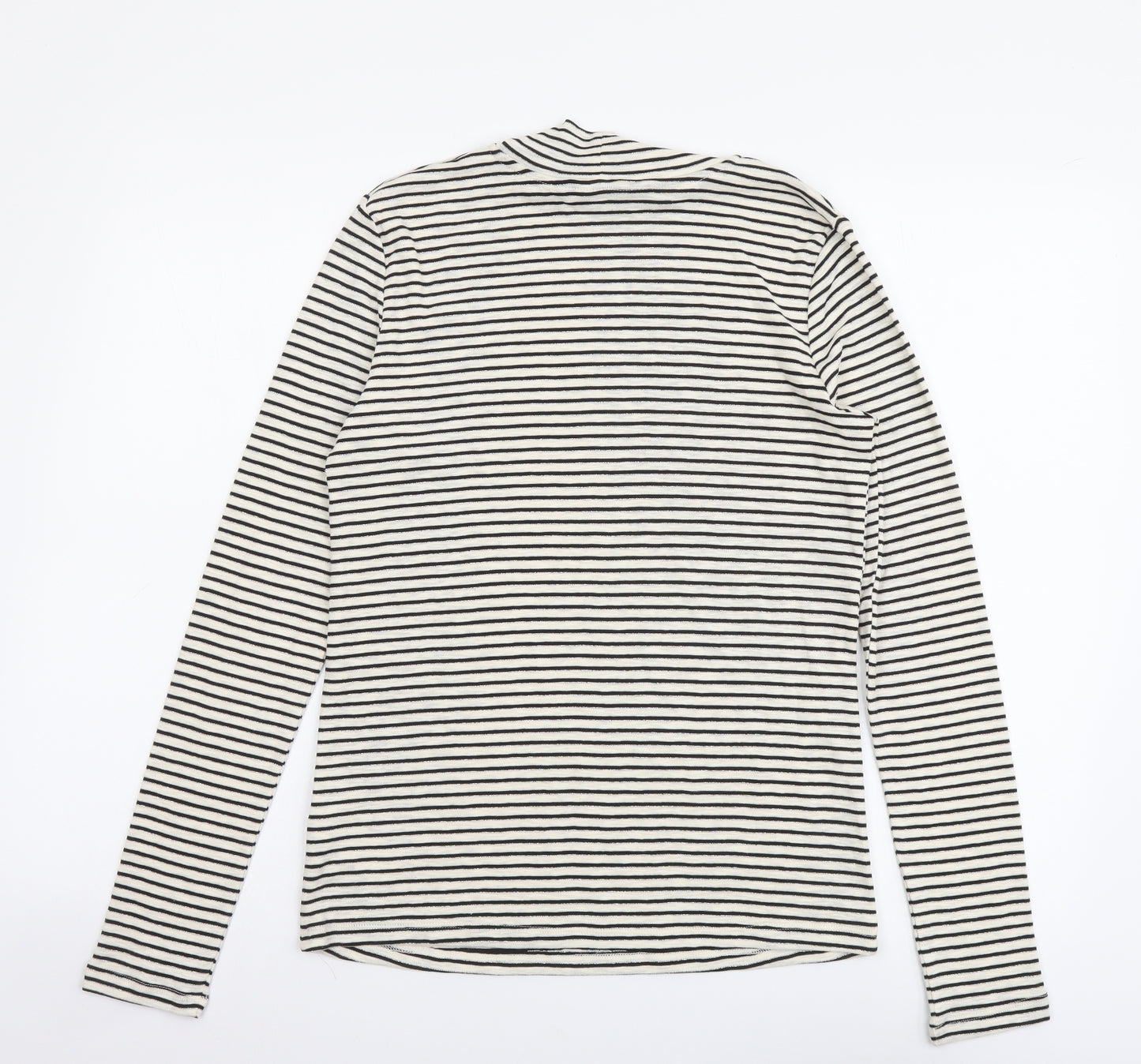 F&F Womens White Striped Cotton Basic T-Shirt Size 10 Mock Neck