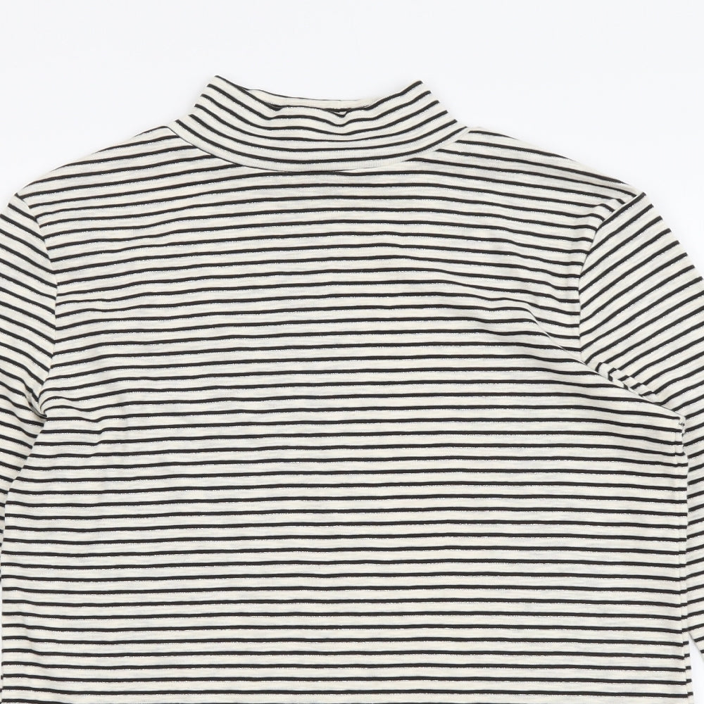 F&F Womens White Striped Cotton Basic T-Shirt Size 10 Mock Neck