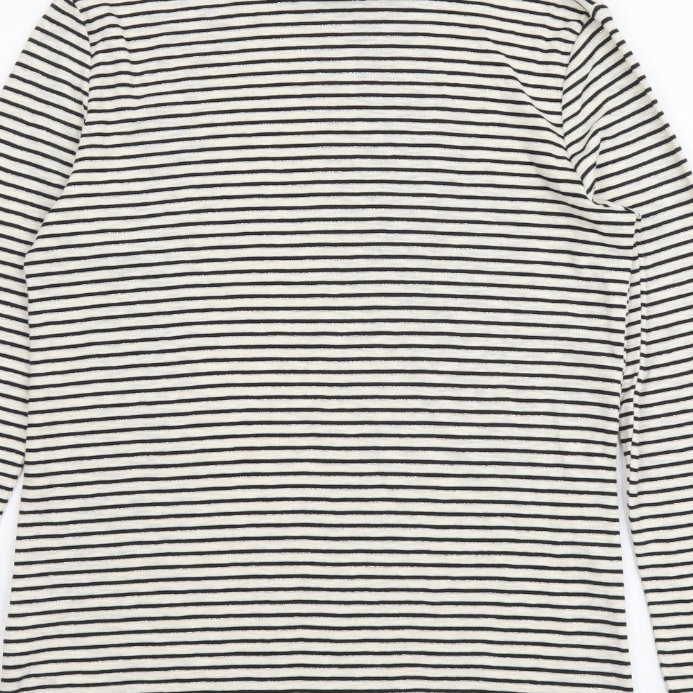 F&F Womens White Striped Cotton Basic T-Shirt Size 10 Mock Neck