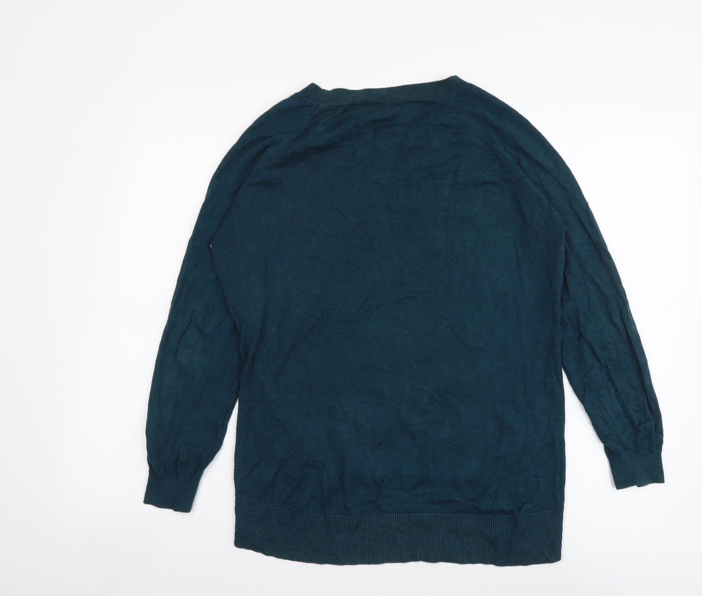 Oasis Womens Green Round Neck Floral Cotton Pullover Jumper Size M