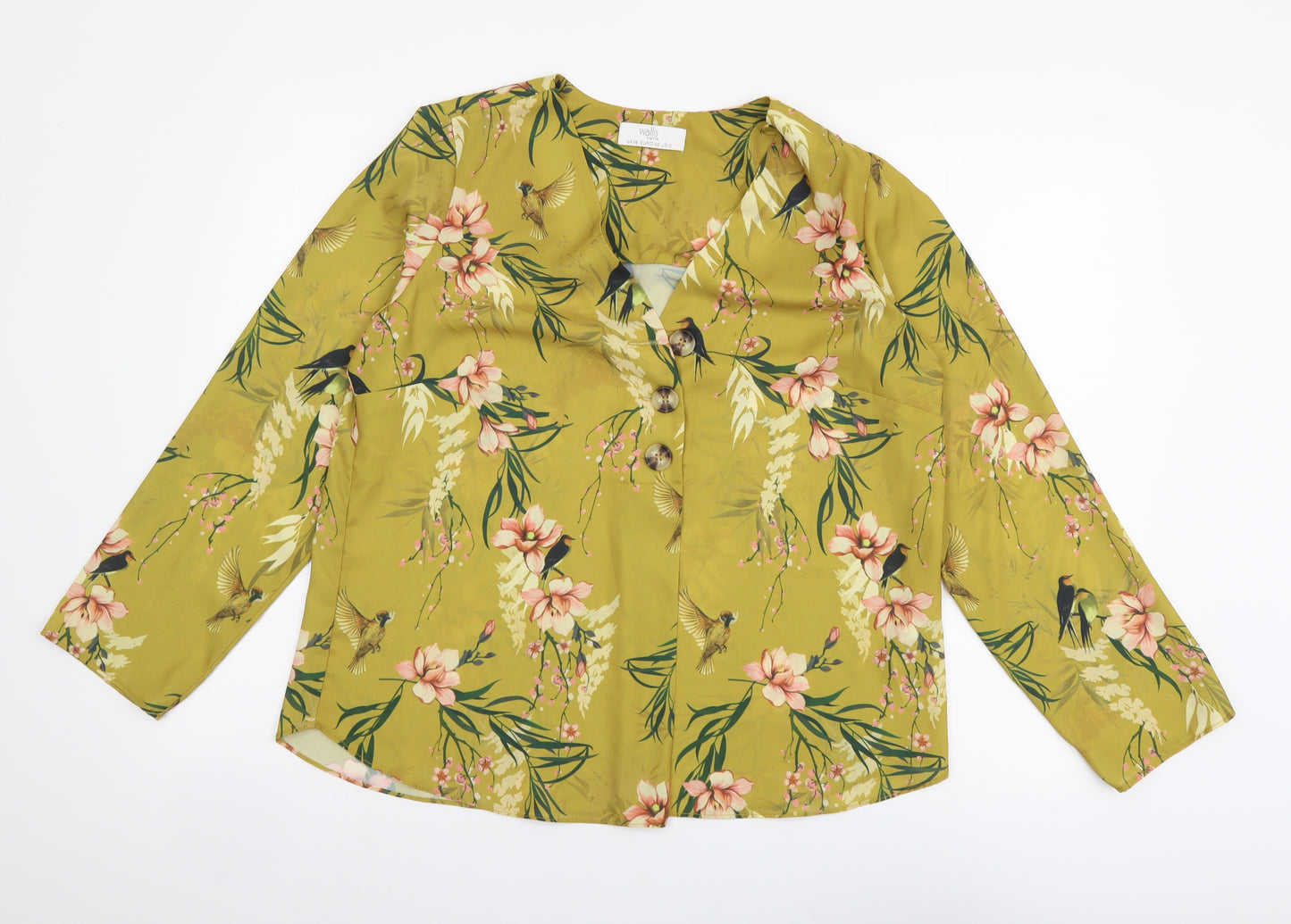 Wallis Womens Green Floral Polyester Basic Blouse Size 14 V-Neck