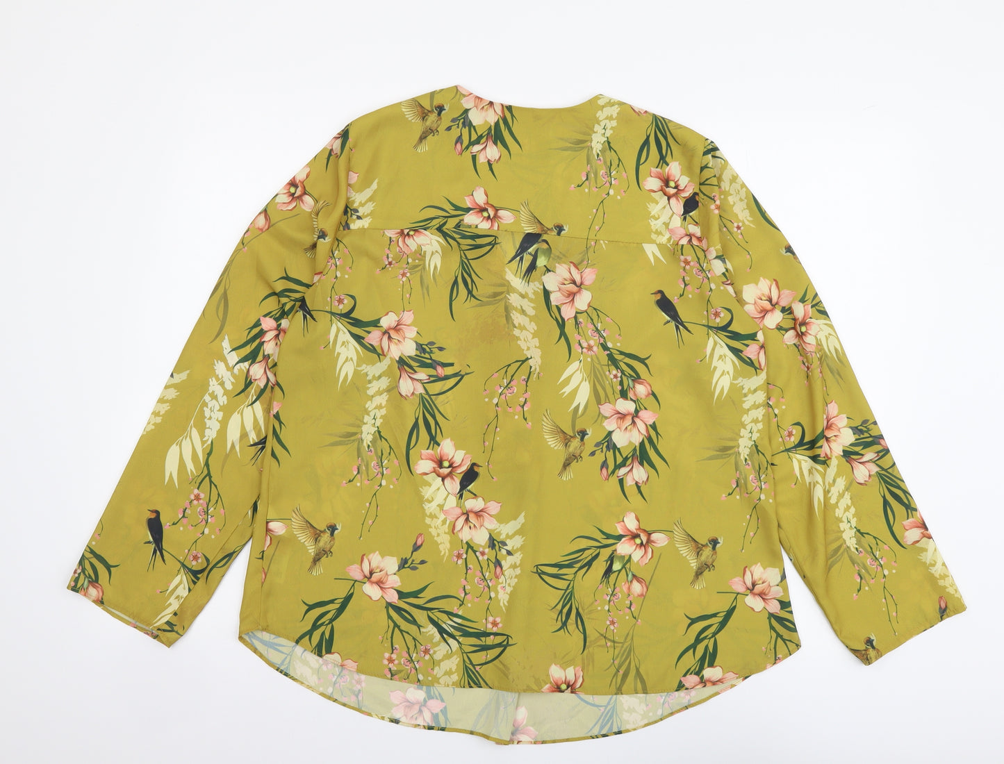 Wallis Womens Green Floral Polyester Basic Blouse Size 14 V-Neck