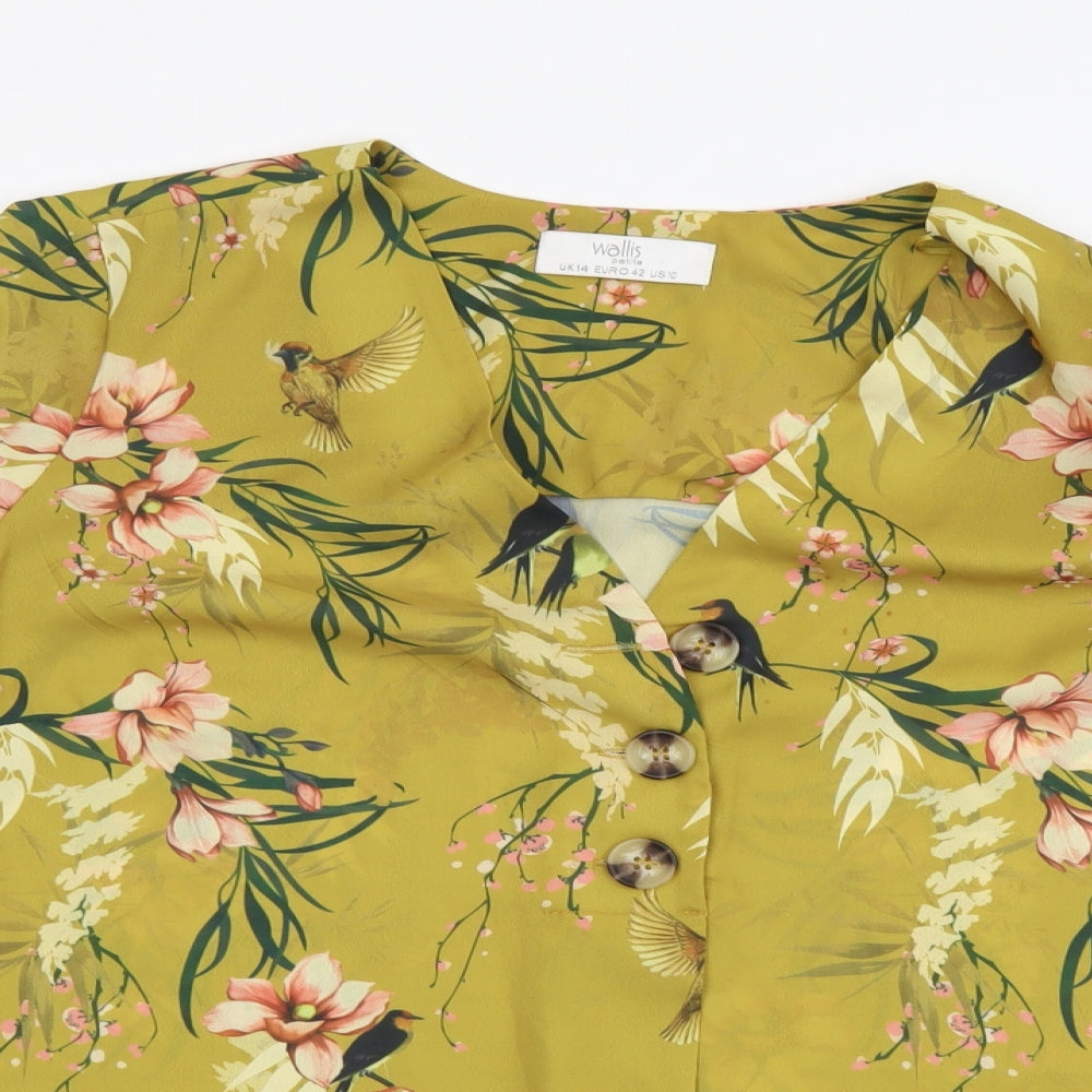 Wallis Womens Green Floral Polyester Basic Blouse Size 14 V-Neck