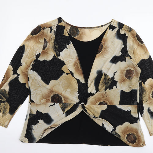 Preworn Womens Multicoloured Floral Polyester Basic Blouse Size XL Round Neck