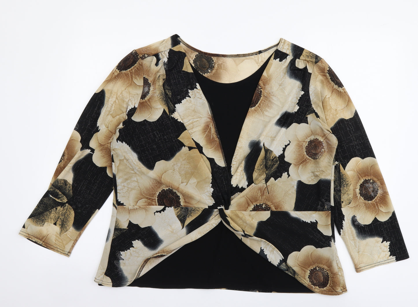 Preworn Womens Multicoloured Floral Polyester Basic Blouse Size XL Round Neck