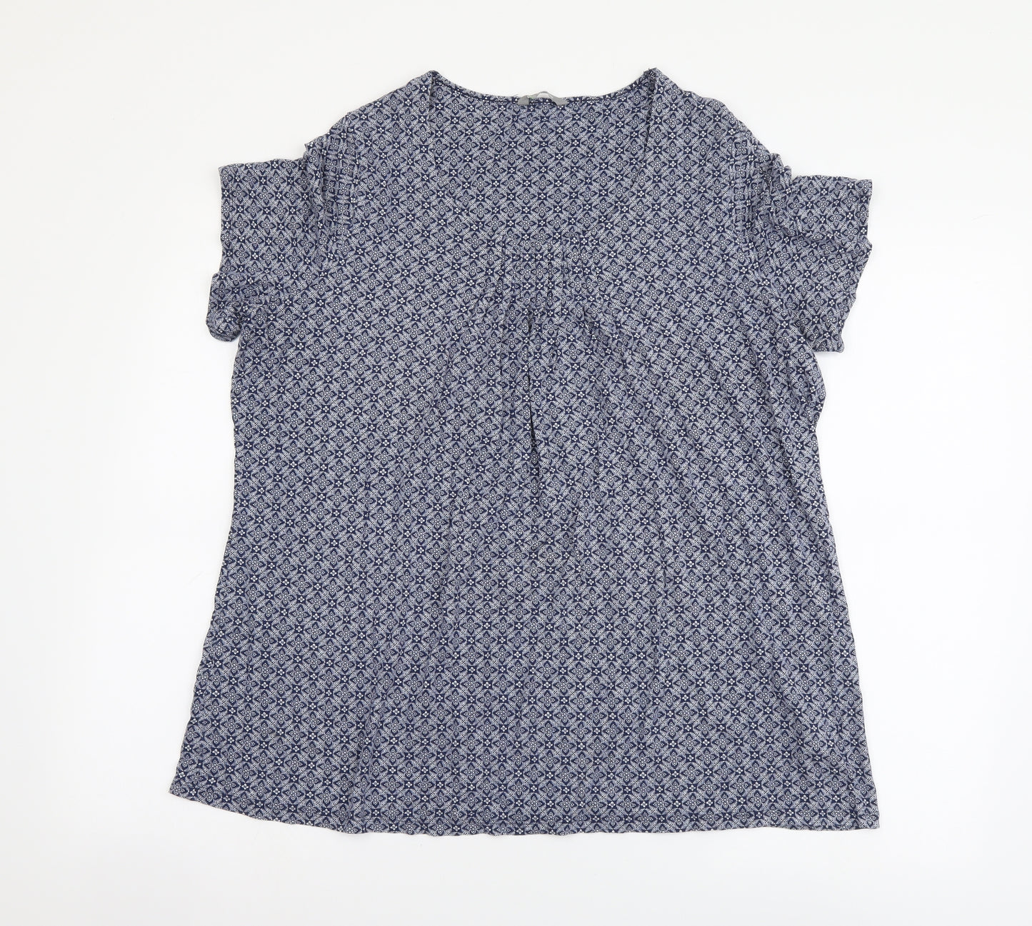 Marks and Spencer Womens Blue Floral Viscose Basic T-Shirt Size 20 Round Neck