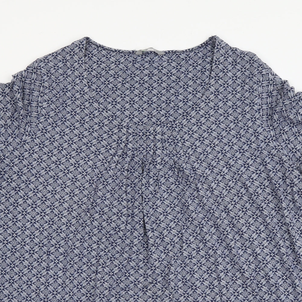 Marks and Spencer Womens Blue Floral Viscose Basic T-Shirt Size 20 Round Neck