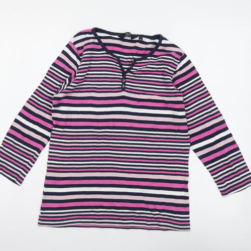 Isle Womens Multicoloured Striped Cotton Basic T-Shirt Size S Round Neck