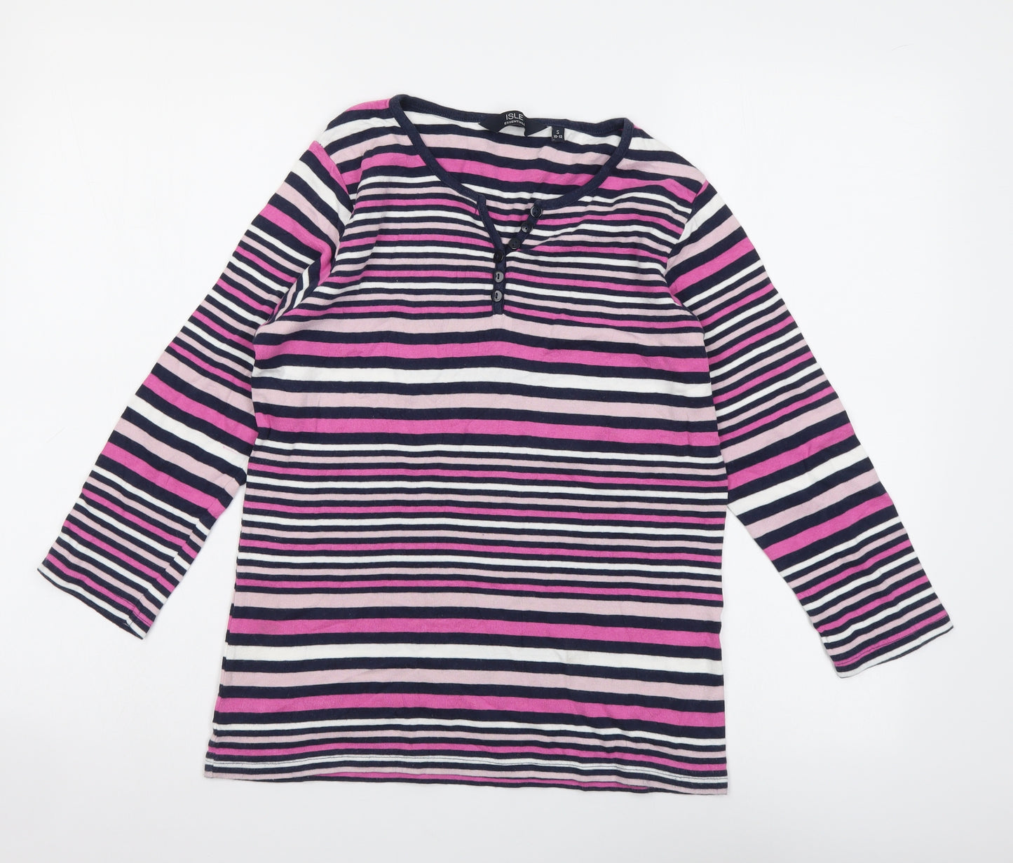 Isle Womens Multicoloured Striped Cotton Basic T-Shirt Size S Round Neck