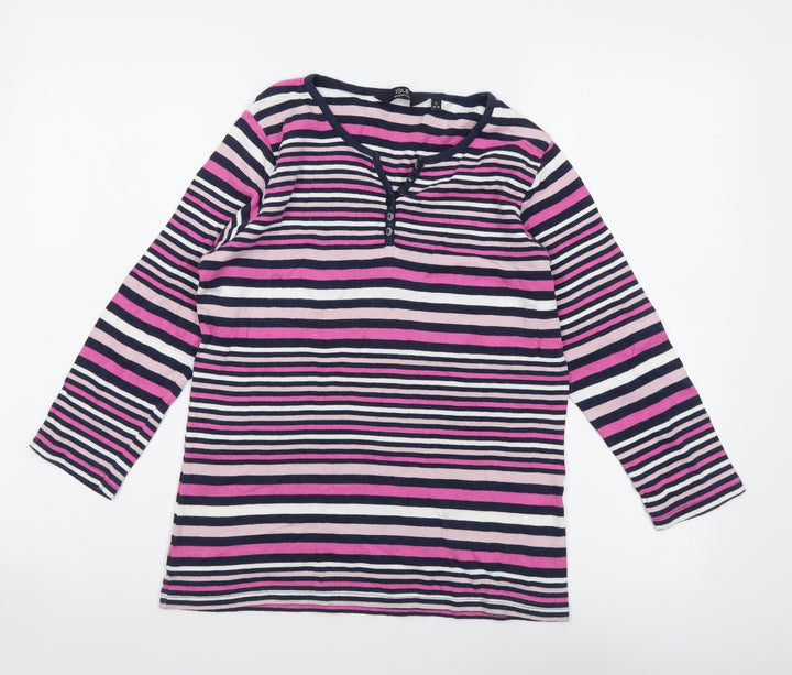 Isle Womens Multicoloured Striped Cotton Basic T-Shirt Size S Round Neck