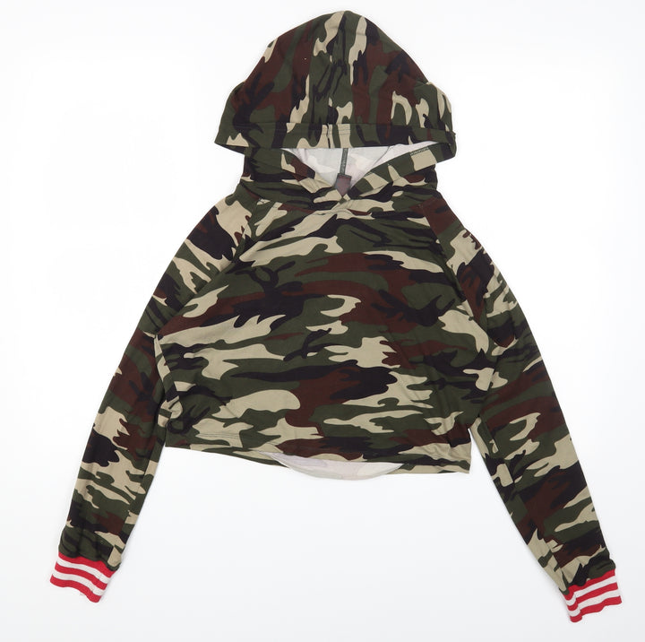Hot Kiss Womens Green Round Neck Camouflage Polyester Pullover Jumper Size L